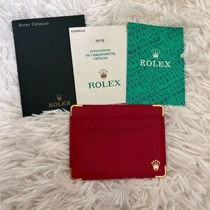 Rolex Red Leather Card Holder with Gold
